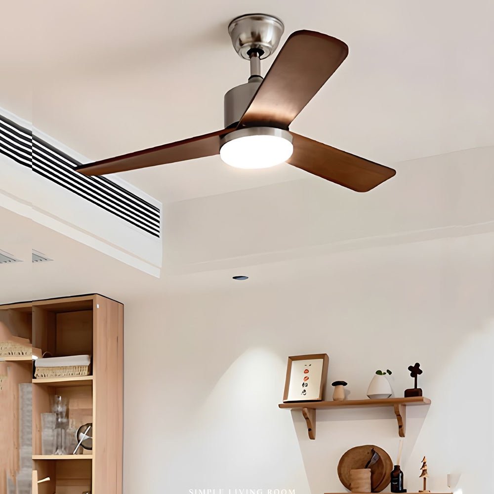 Modern Wood 3-Blade LED Ceiling Fan Light with Remote for Home Use