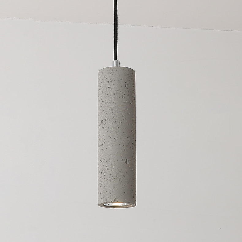 Rustic Gray Cement Cylindrical Pendant Light Fixture for Living Room