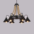 Rustic Industrial Metal Cone Shade Chandelier with Rope 6/8/10 Lights