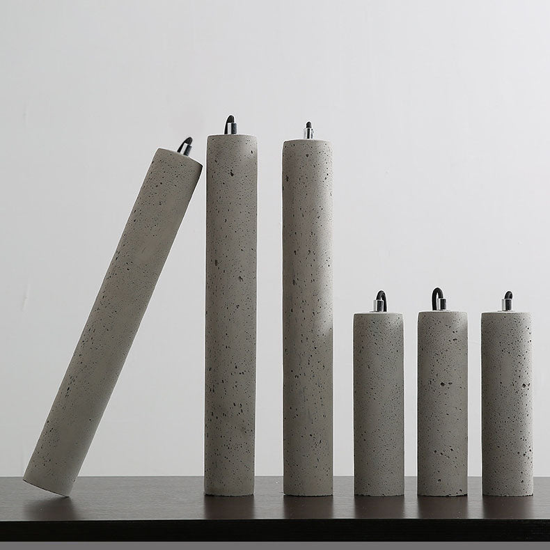 Rustic Gray Cement Cylindrical Pendant Light Fixture for Living Room