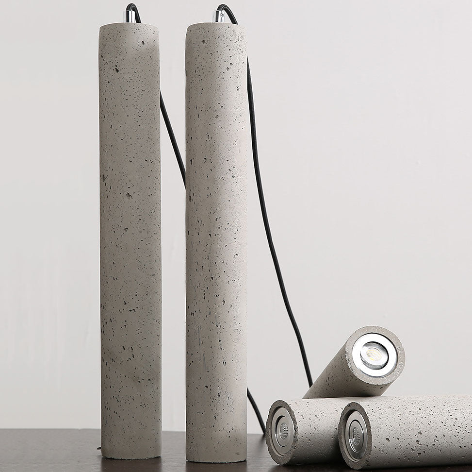 Rustic Gray Cement Cylindrical Pendant Light Fixture for Living Room