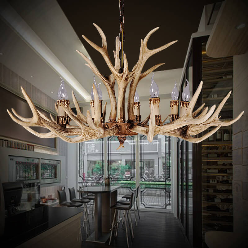 Rustic Industrial Antler Metal Resin 6-Light Chandelier for Living Room