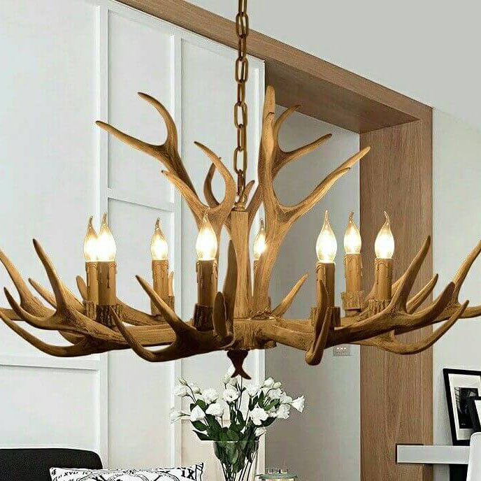 Rustic Industrial Antler Metal Resin 6-Light Chandelier for Living Room