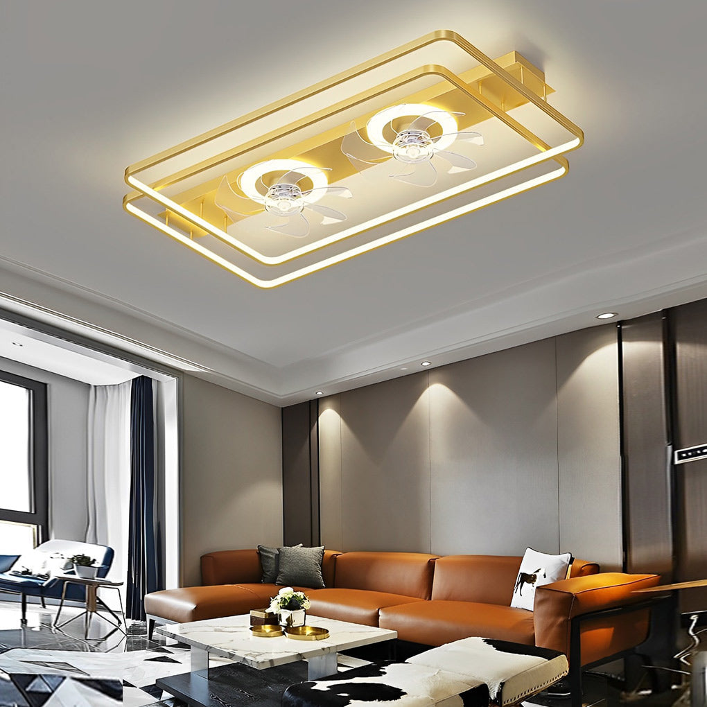 Nordic White Rectangular Bladeless Ceiling Fan Lamp with 3-Step Dimming for Home