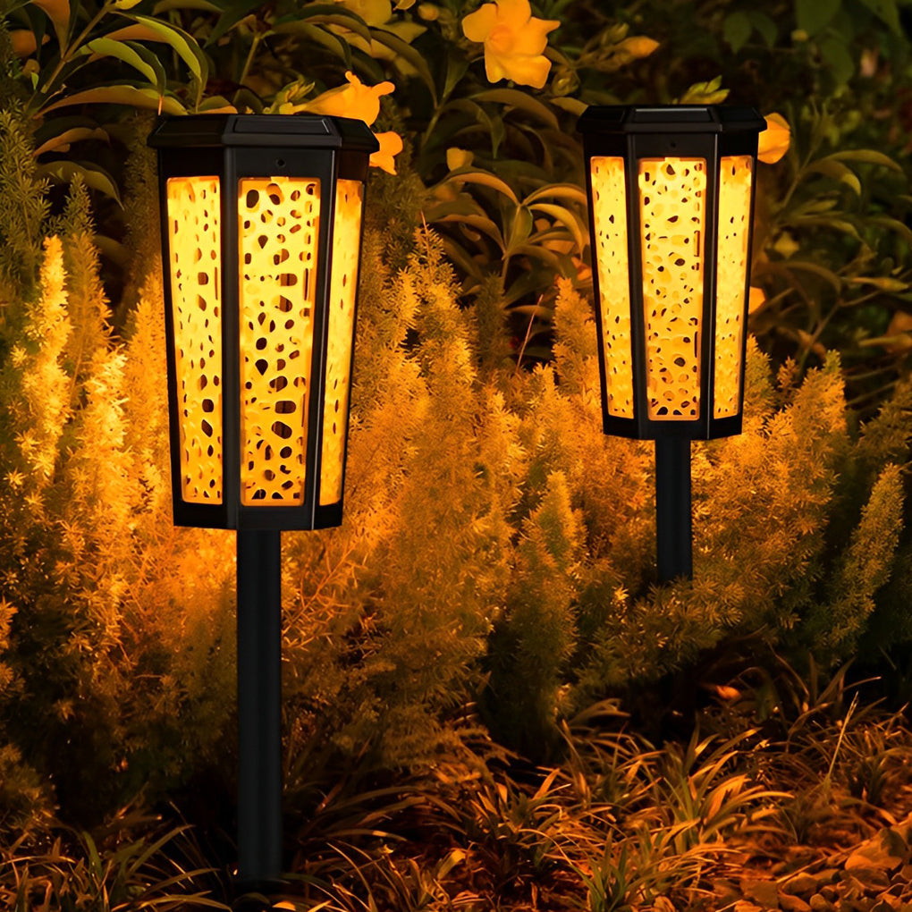 Colorful RGB Hexagon Hollow Solar Stake Light for Outdoor Landscaping