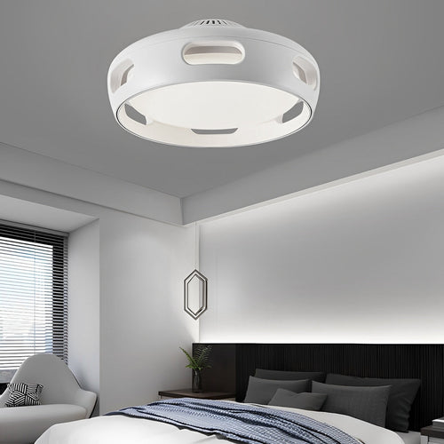 Contemporary White Bladeless Ceiling Fan with Stepless Dimming for Home
