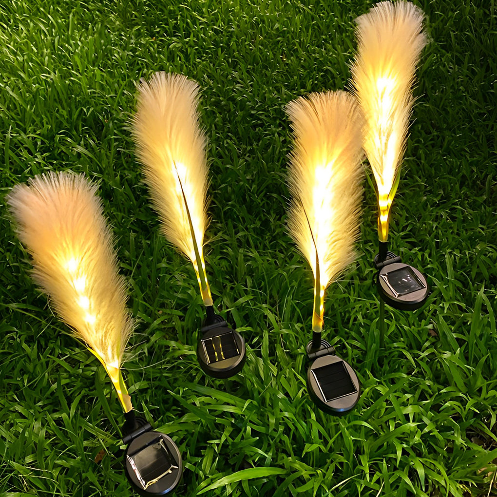 Set of 2 Solar-Powered Hairy Reed LED Lawn Lamps for Patio Garden