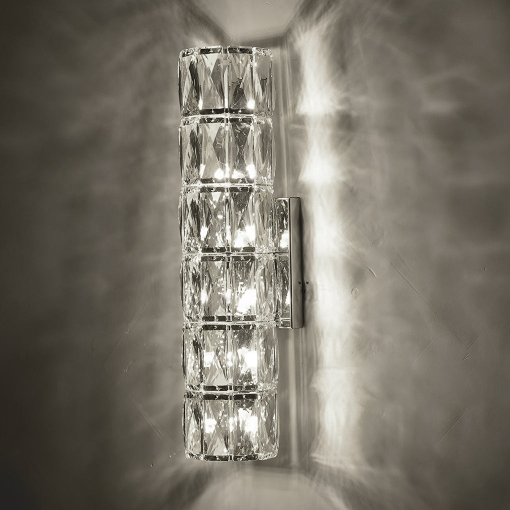 Modern Crystal Cylinder LED Wall Sconce Light Fixture for Living Room