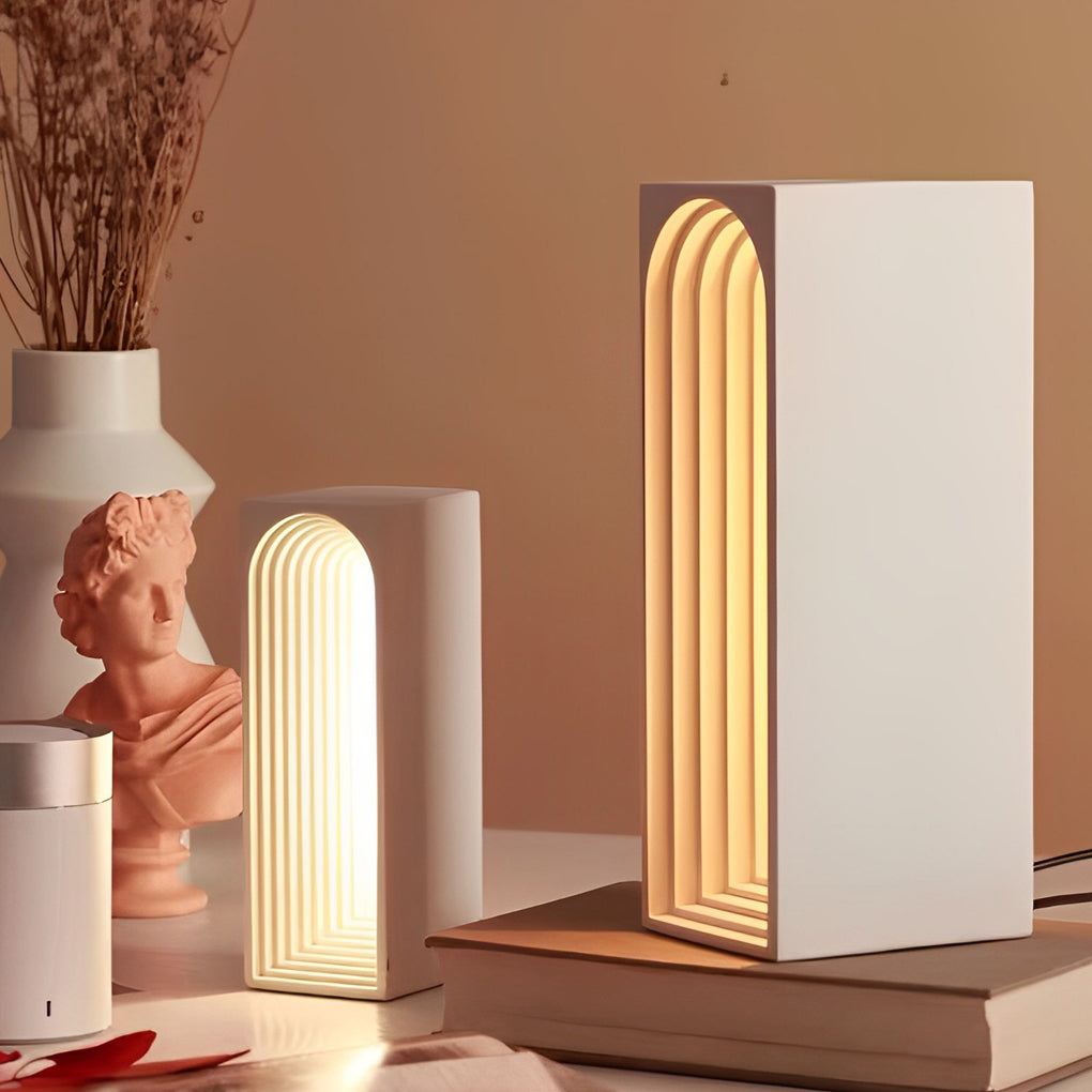 Modern Gray Concrete USB LED Rectangle Table Lamp for Contemporary Decor