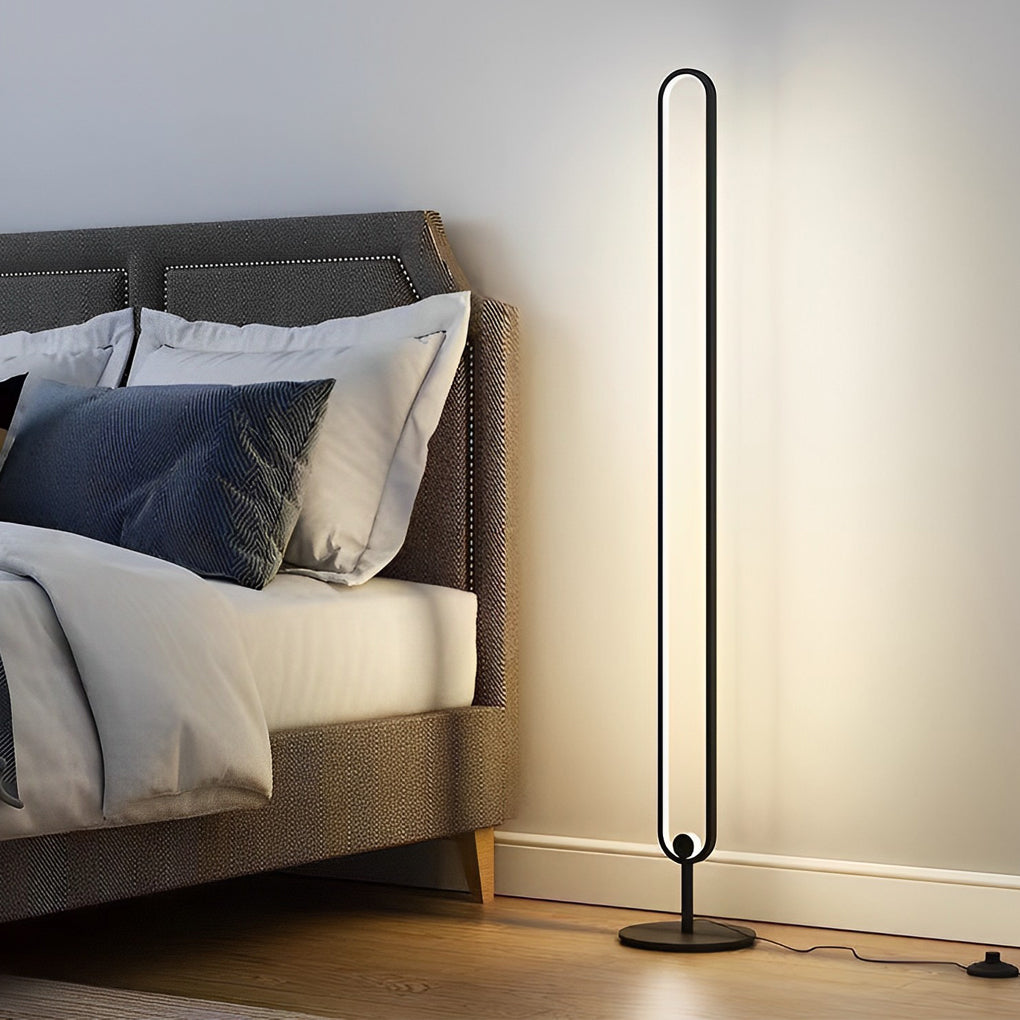 Sleek White Minimalist LED Oval Floor Lamp for Living Room and Bedroom