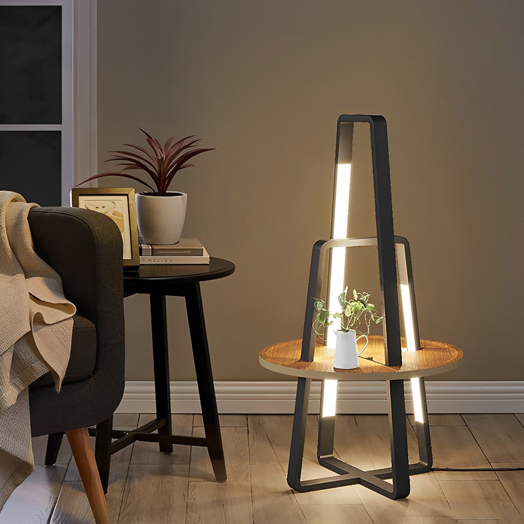Stylish 63-Inch Black Metal LED Floor Lamp with Tray for Living Room