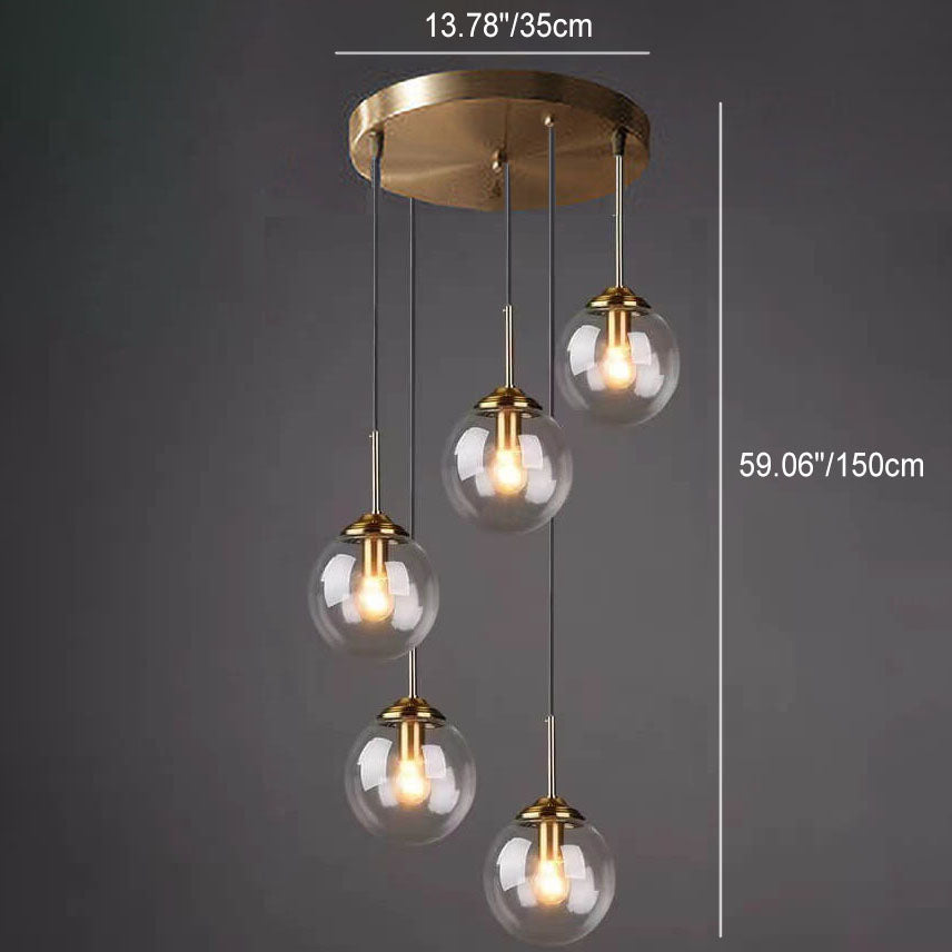 Nordic Copper Glass Spherical Island Light Chandelier for Dining Room