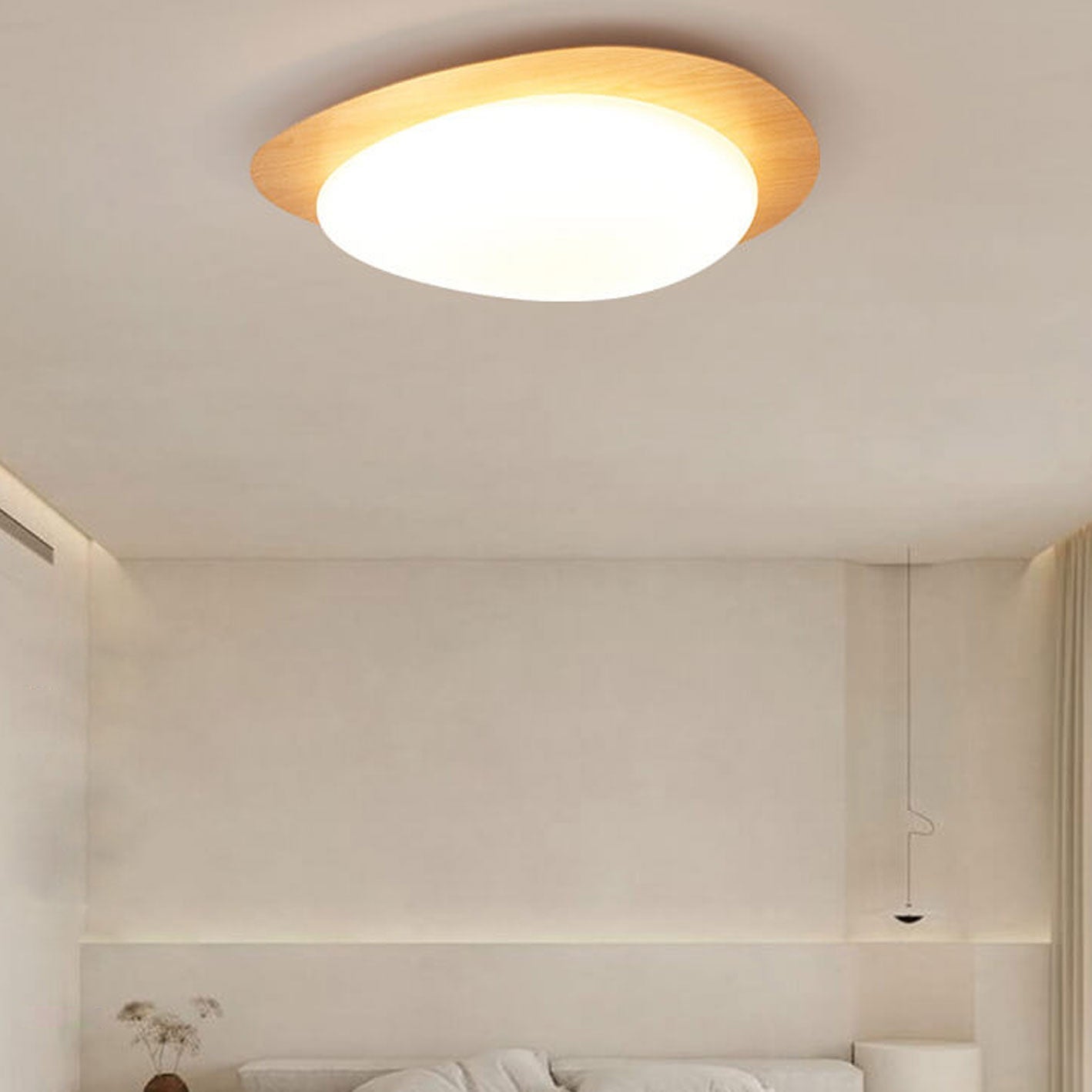 Nordic Oak Wood Grain Pebble LED Flush Mount Light for Living Room