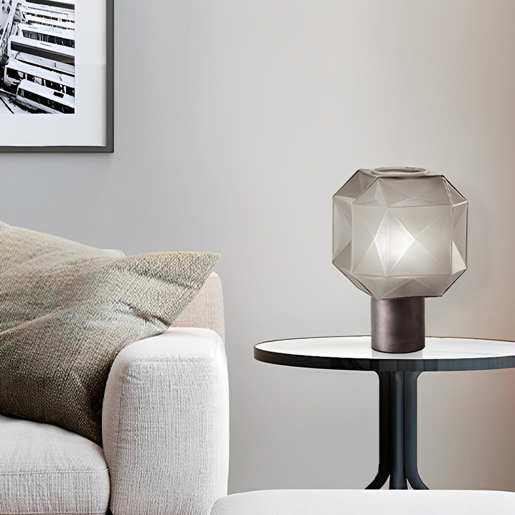 Modern Smoke Glass Orb Table Lamp with Cylinder Base for Living Room
