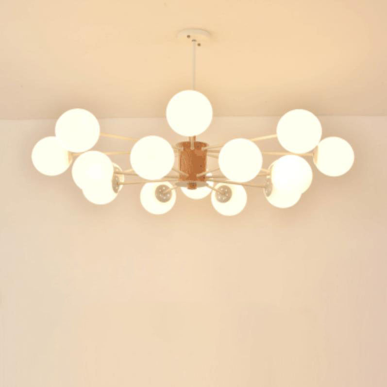 Contemporary Nordic Log Magic Bean Rubberwood Iron Glass 6/8/12/16-Light Chandelier For Living Room & Bedroom