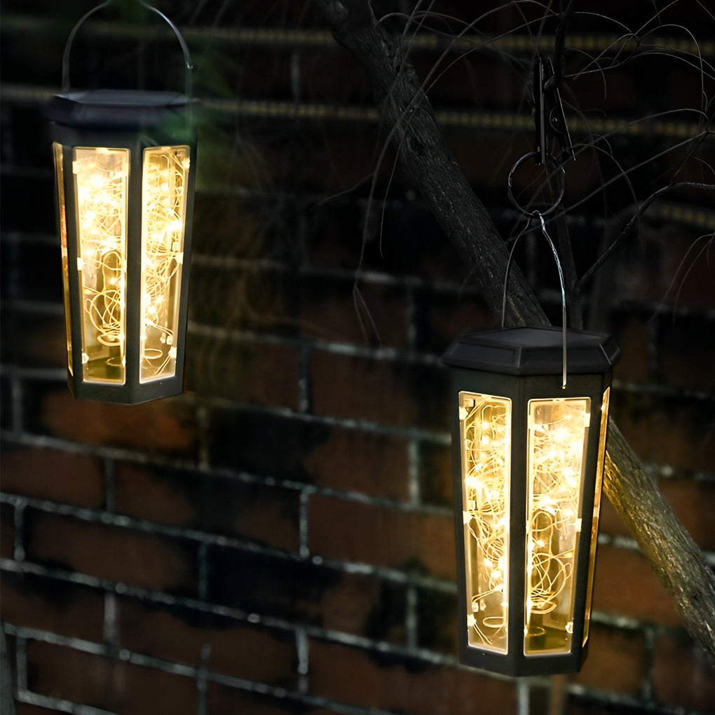 Set of 2 Solar-Powered Hexagonal LED Lawn Lights with Motion Sensor