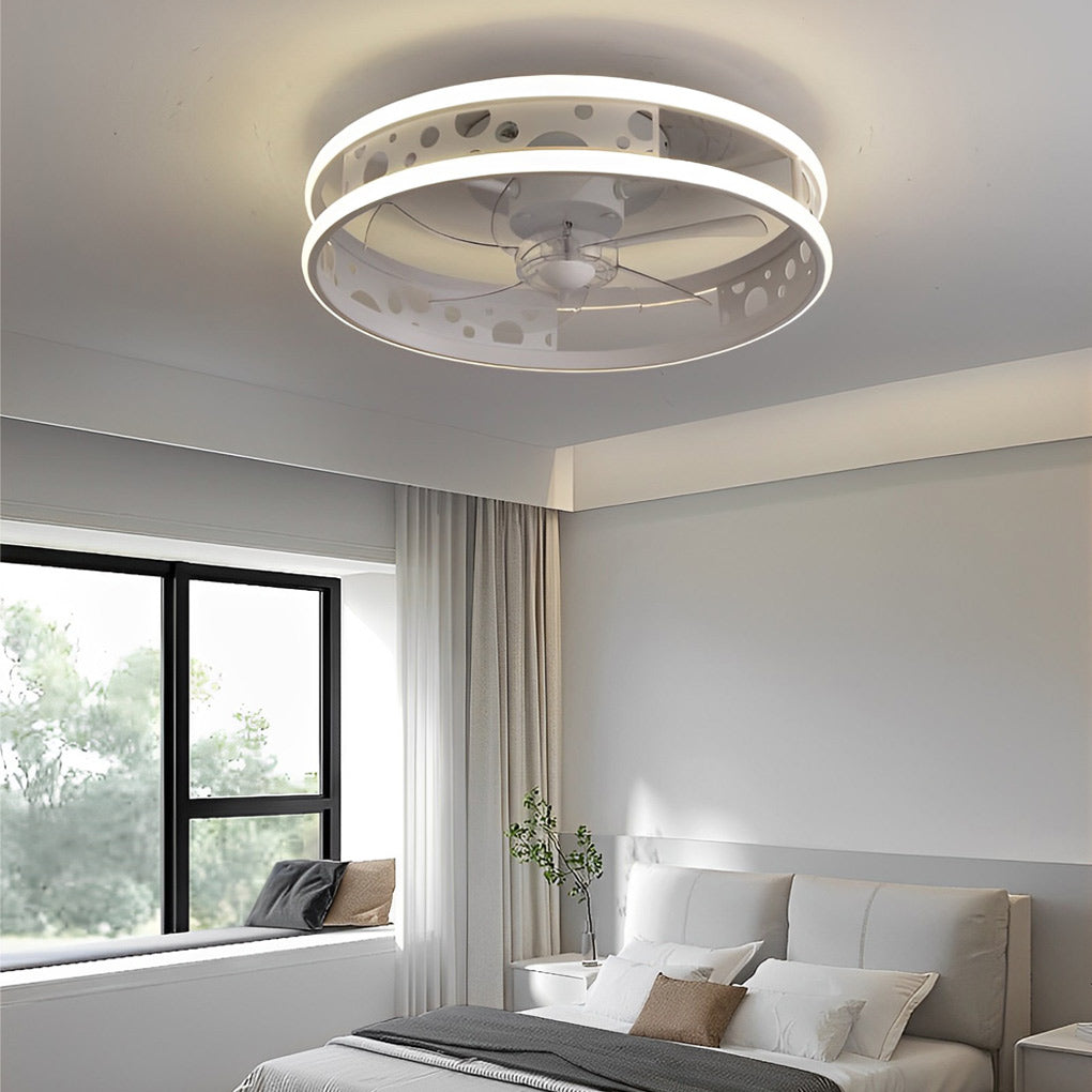 Nordic Bladeless Ceiling Fan with Remote - Round Three-Step Dimming, White