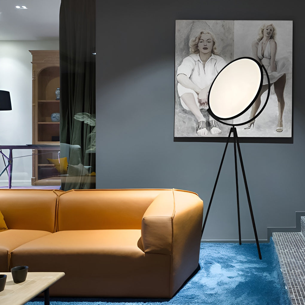 Contemporary Black Metal Rotating LED Tripod Floor Lamp for Living Room