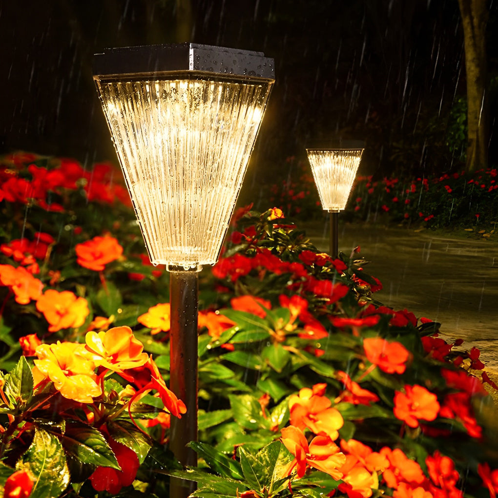 Dimmable Modern Solar LED Garden Post Light with Ripple Glass Shade
