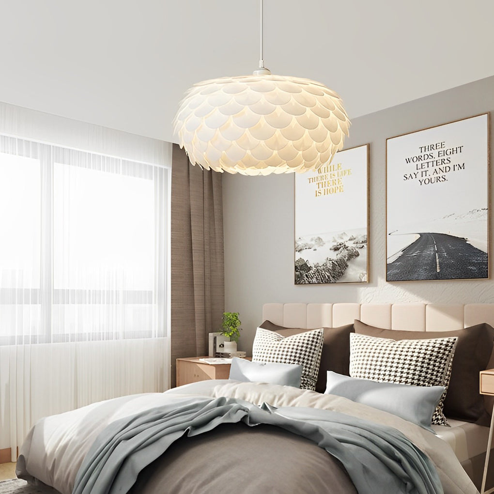 Modern White Round LED Pendant Light with Three-Step Dimming for Dining Room