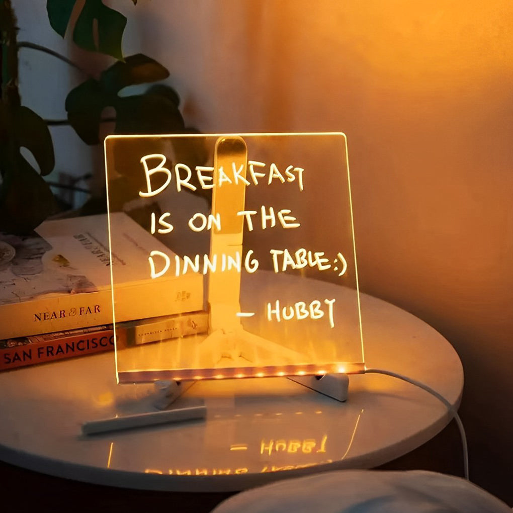 Colorful LED Acrylic Writable Message Board Table Lamp for Bedroom Decor