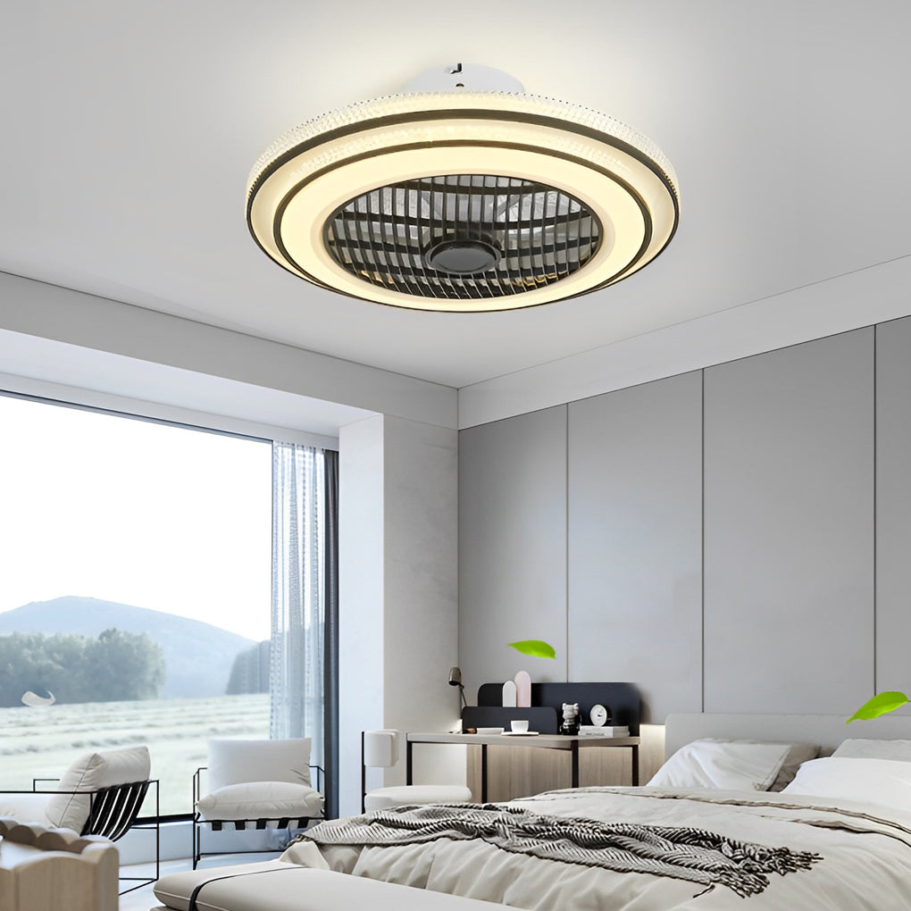 Smart Bladeless Ceiling Fan with LED Light - Modern White Design for Living Room