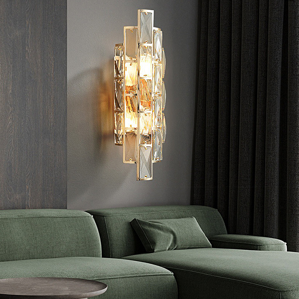 Modern Round Rectangular Crystal Wall Lamp with Three-Step Dimming for Living Room