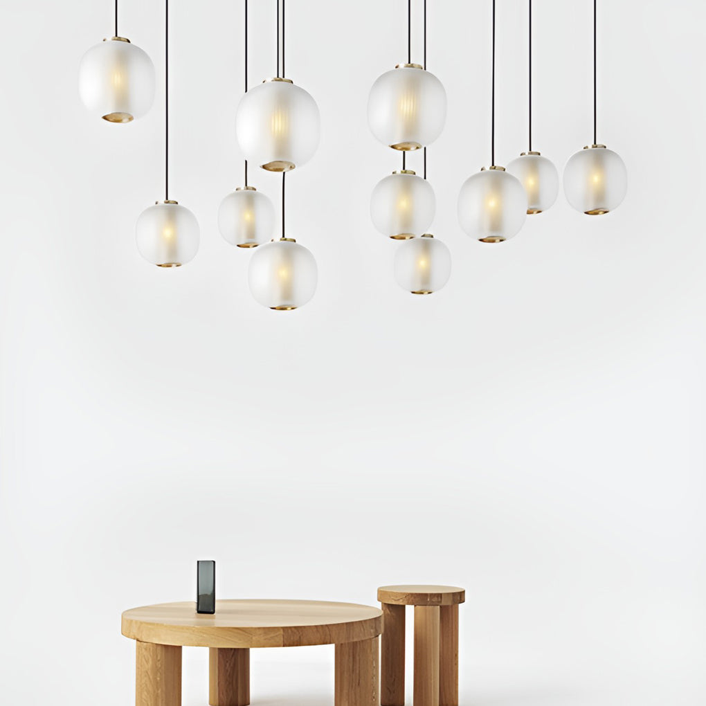 Modern Glass LED Round Lantern Pendant Light for Dining or Living Room