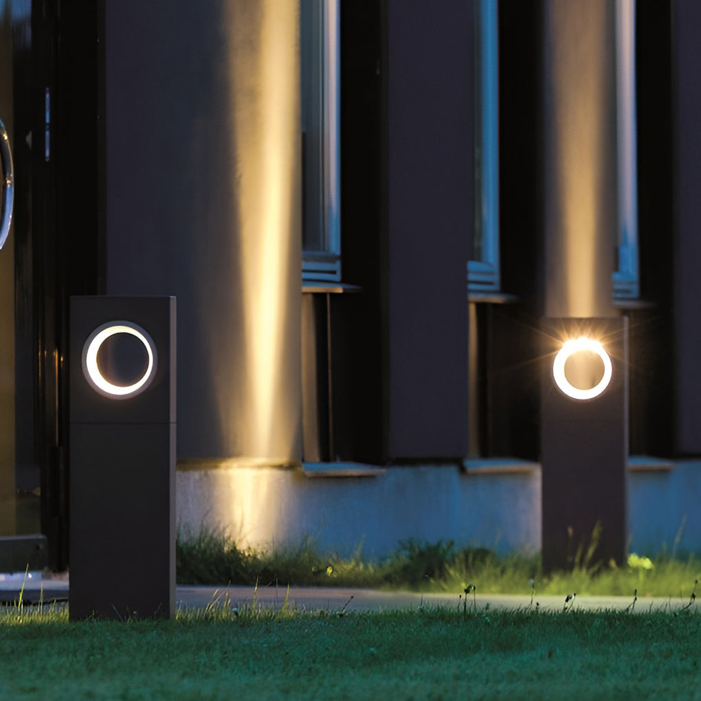 Stylish Black Modern Outdoor Bollard Pathway Lights with Round Hole Design