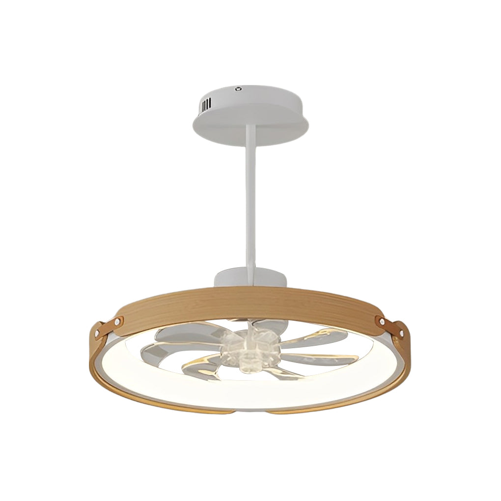 Contemporary Round Wood Bladeless LED Ceiling Fan with App Control