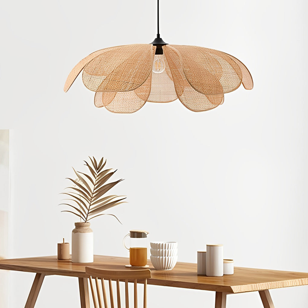 Elegant Rattan Flower Petal Chandelier with Three-Step Dimming for Living Room