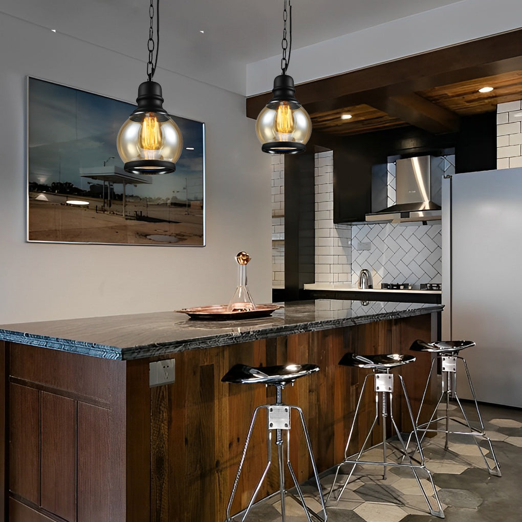 Vintage Brown Glass Industrial Pendant Light Fixture for Dining Room