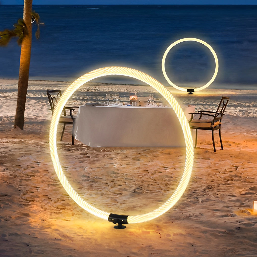Modern Sleek Black Waterproof LED Ring Lawn Lamp for Outdoor Landscape