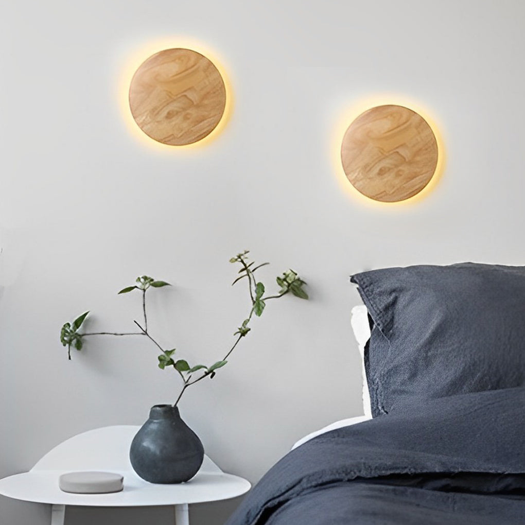 Nordic Style Round Oval LED Wooden Wall Sconce for Bedroom Lighting