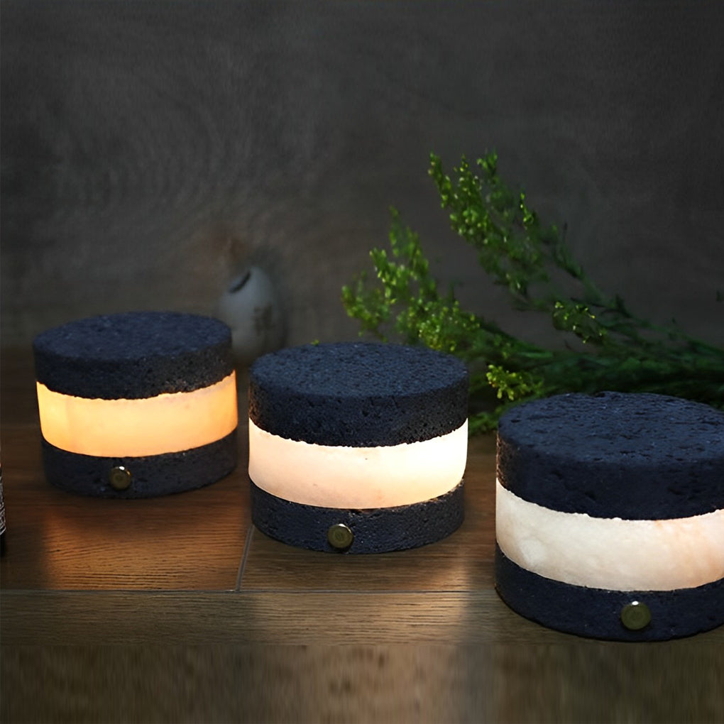 Rustic Volcanic Brick Mini Cordless Table Lamp for Bedroom or Office