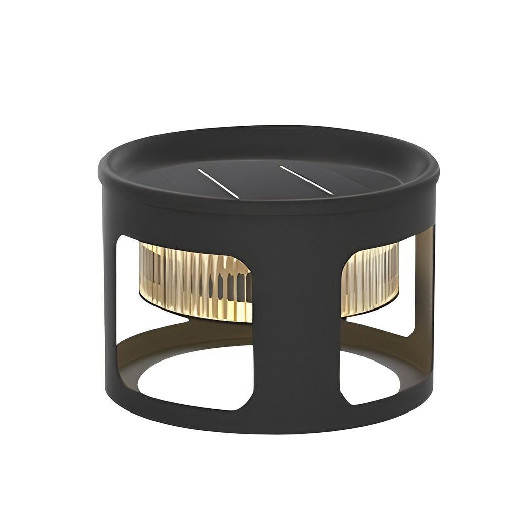 Modern White Round Solar-Powered LED Table Lamp for Outdoor Use
