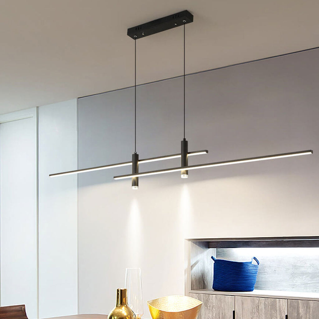 Sleek Black Long Line LED Chandelier for Contemporary Dining Rooms