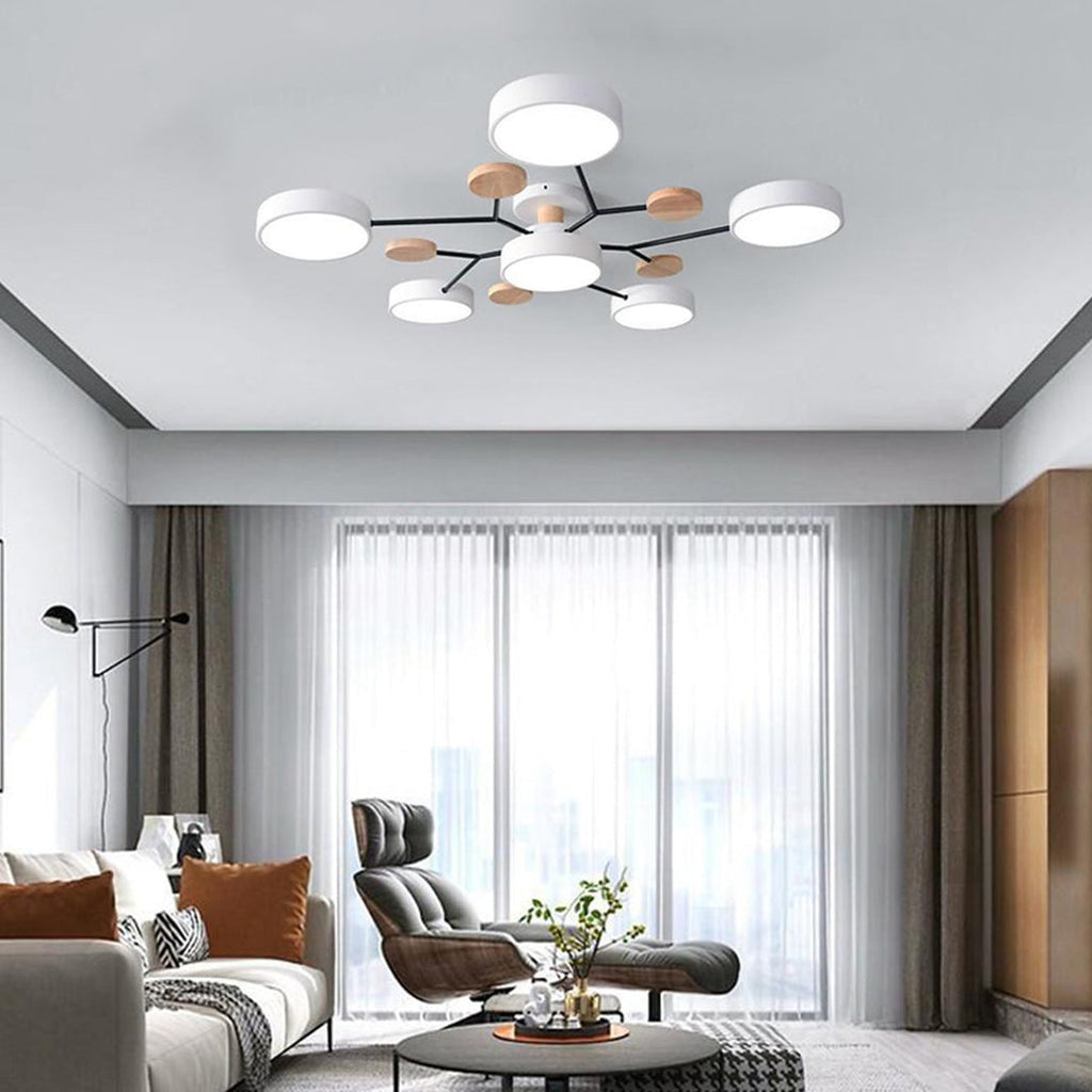 Sputnik Style Metal & Wood Chandelier Ceiling Light for Kids' Room