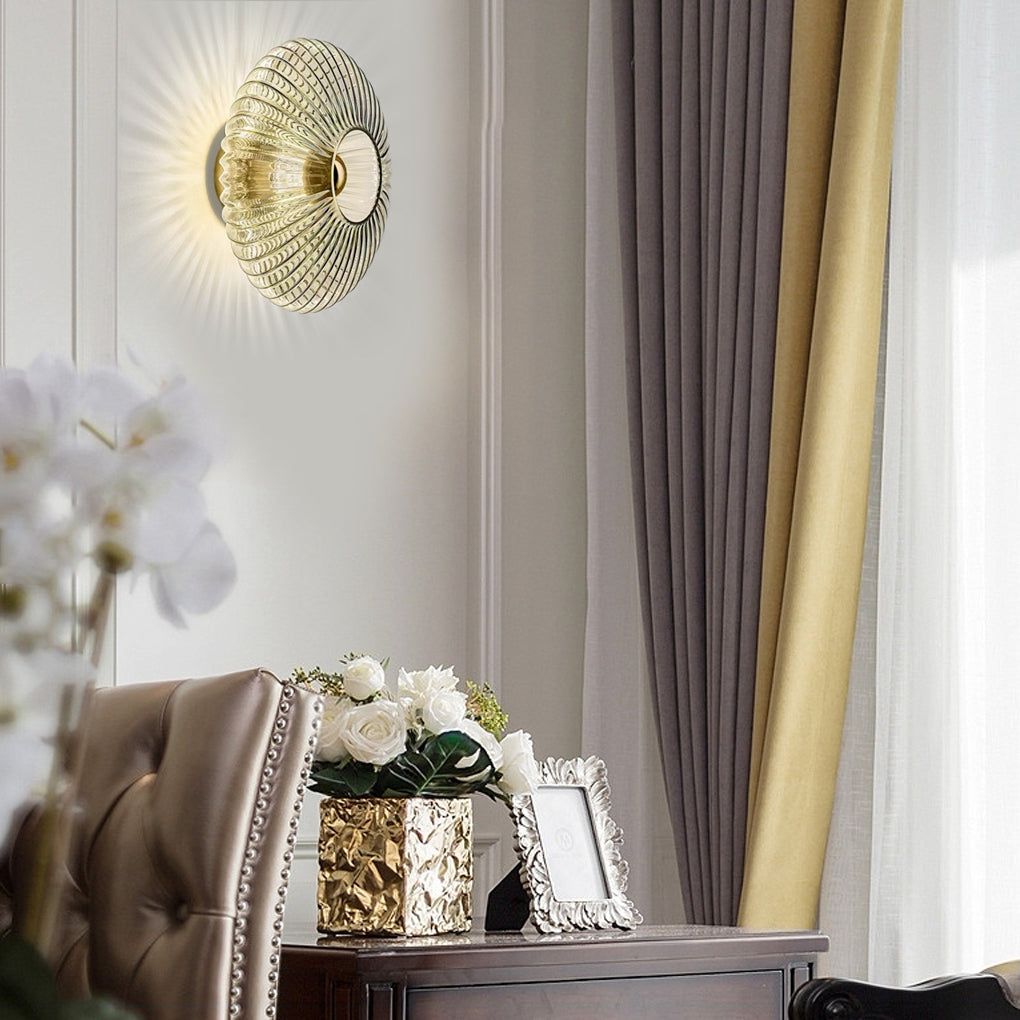 Round Striped Glass LED Wall Sconce Light Fixture for Modern Interiors