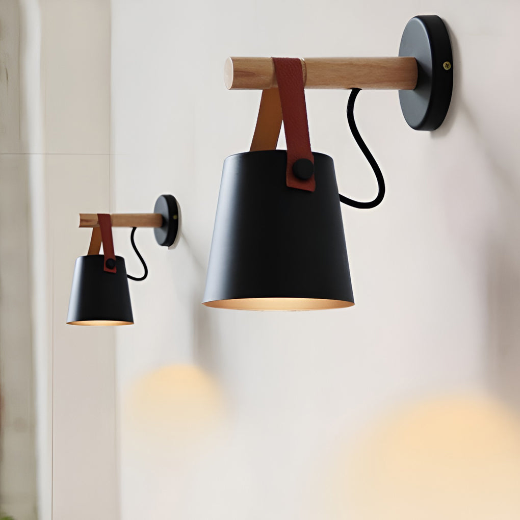 Nordic Style Wood and Metal Plug-in Wall Sconce Light for Living Room