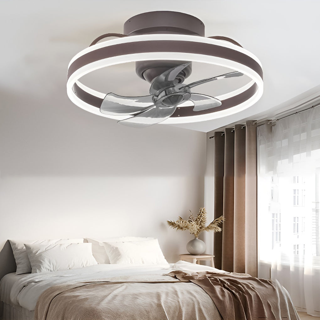 Modern White Round LED Ceiling Fan Light with 360° Rotation for Living Room