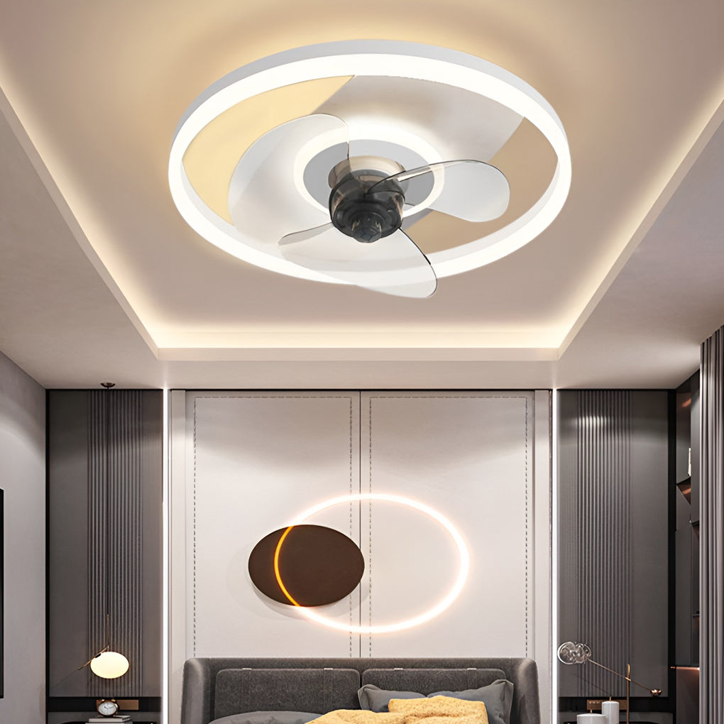 Modern Circular 3-Step Dimming White Ceiling Fan Light with Remote for Living Room