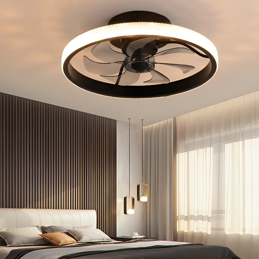 Contemporary White Bladeless LED Ceiling Fan with Remote for Living Room