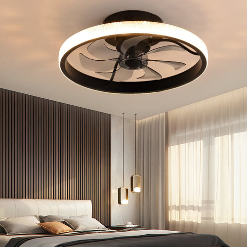 Contemporary White Bladeless LED Ceiling Fan with Remote for Living Room