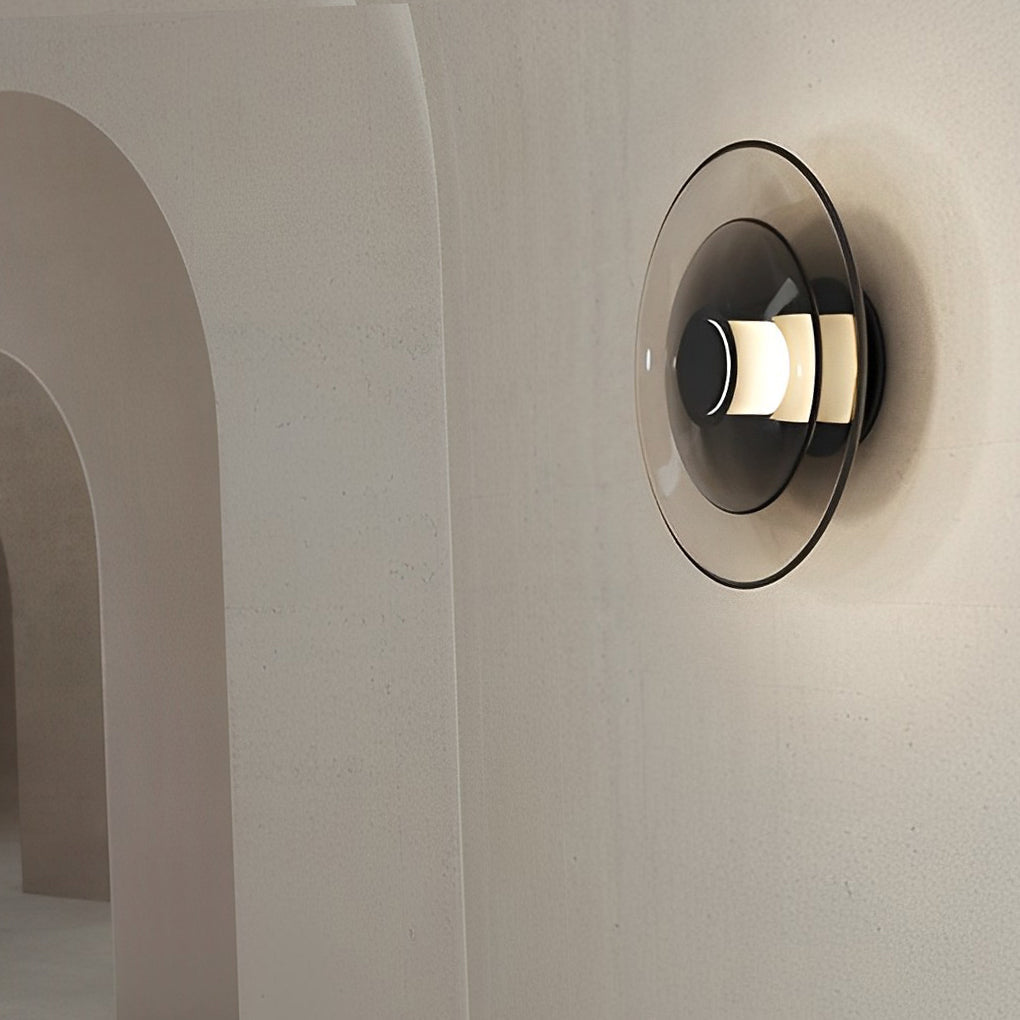 Nordic Style Double-Layered Round Glass LED Wall Sconce for Bedroom