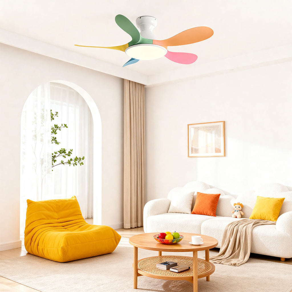 Contemporary White 5-Blade Ceiling Fan with LED Light for Home Office