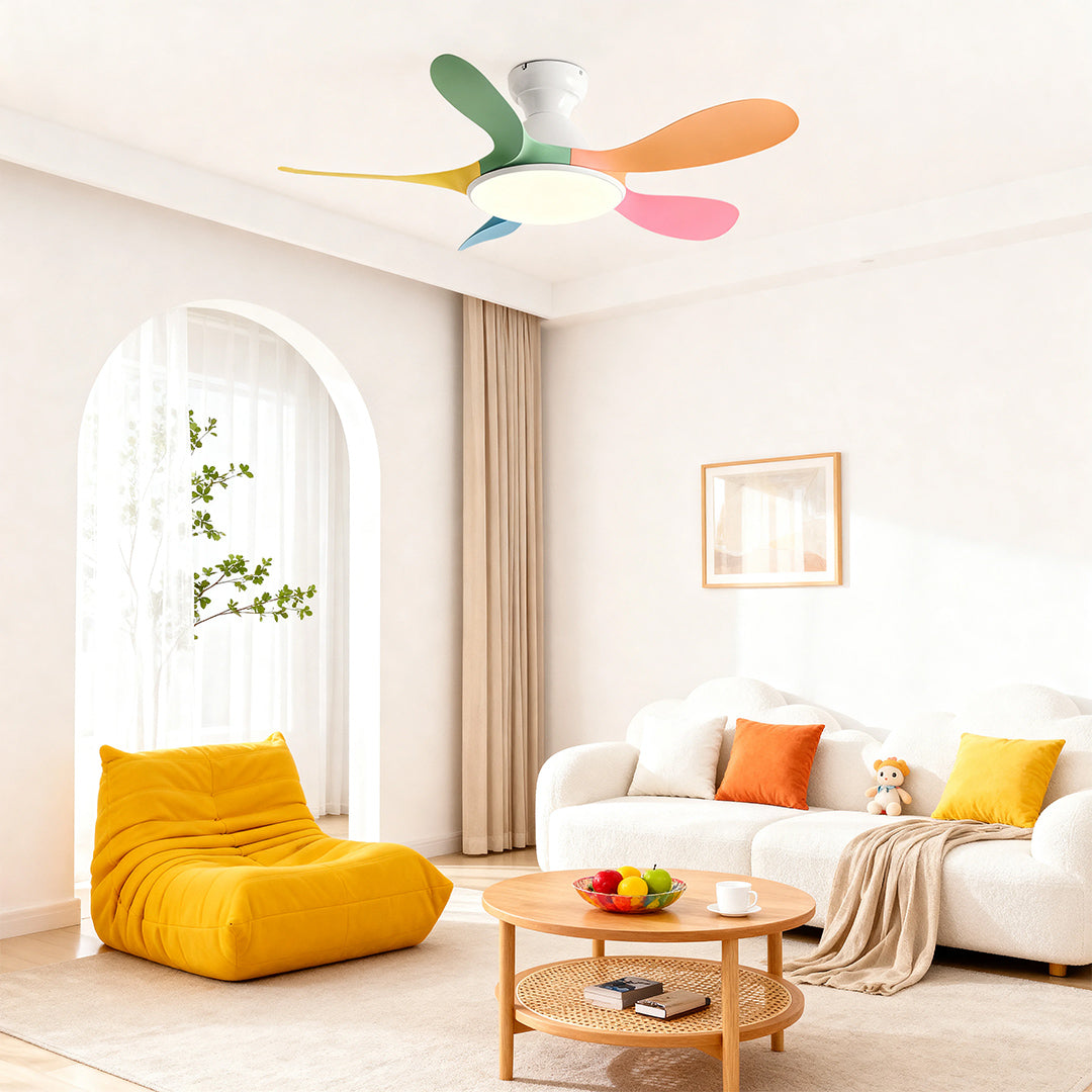 Contemporary White 5-Blade Ceiling Fan with LED Light for Home Office