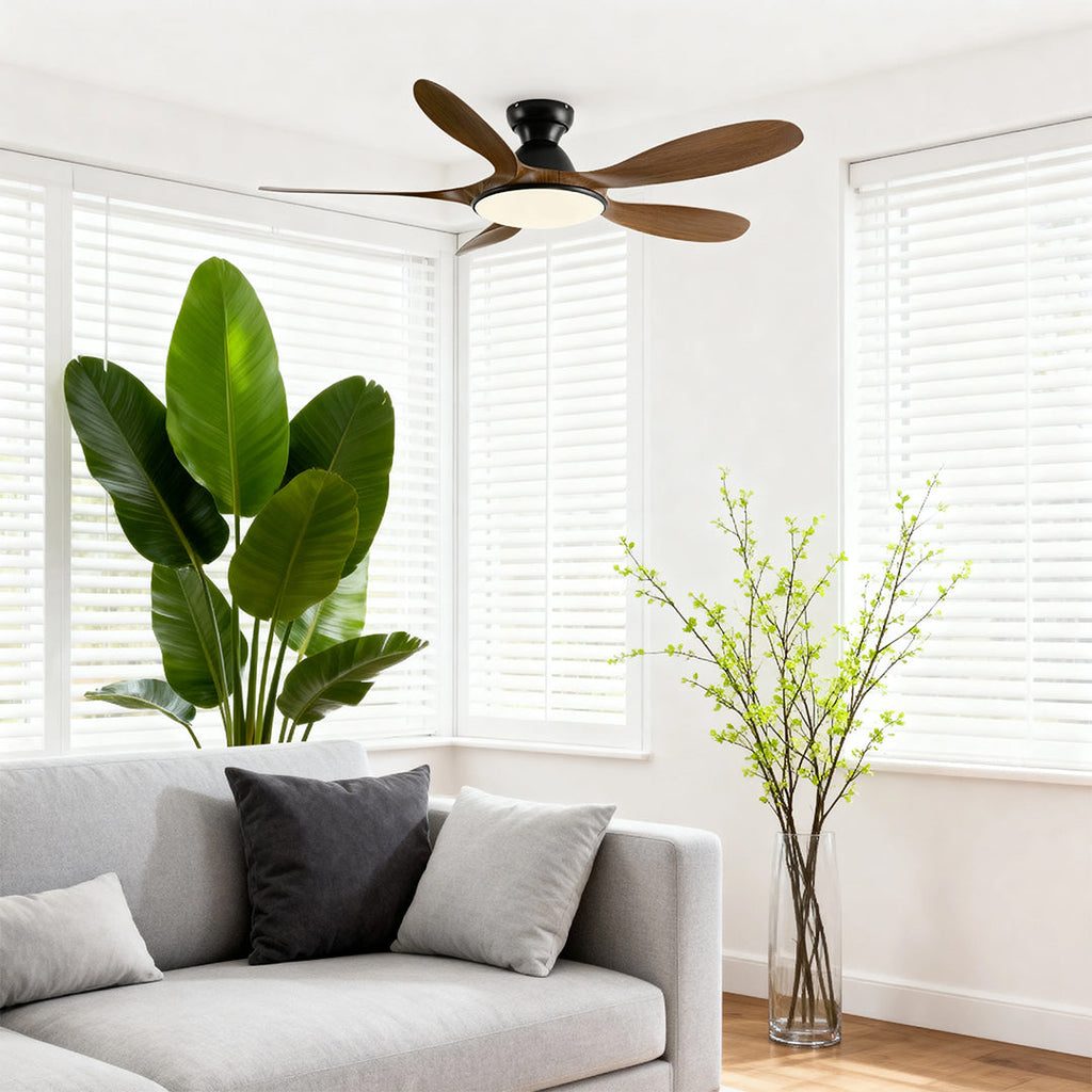 Contemporary White 5-Blade Ceiling Fan with LED Light for Home Office