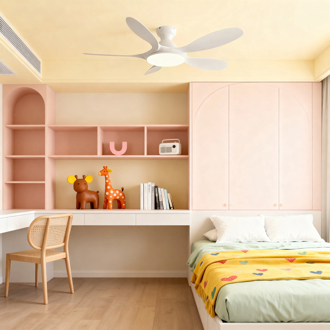 Contemporary White 5-Blade Ceiling Fan with LED Light for Home Office