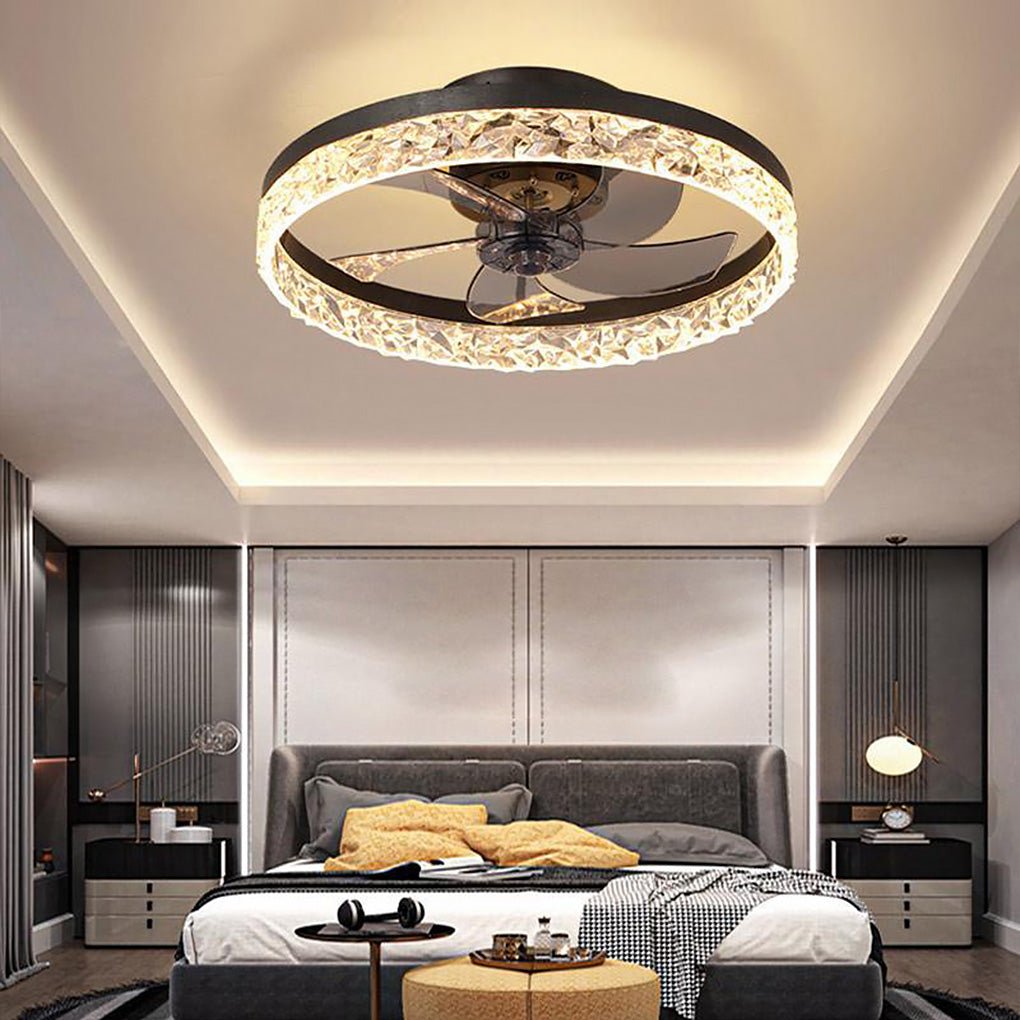 Rustic Round Iron 5-Blade Ceiling Fan Light for Living Room & Bedroom